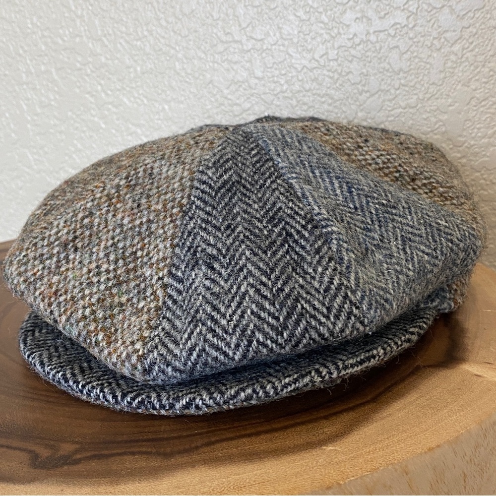 Vintage Hand Woven Harris Tweed flat cap brown and tan 100% Scottish Wool